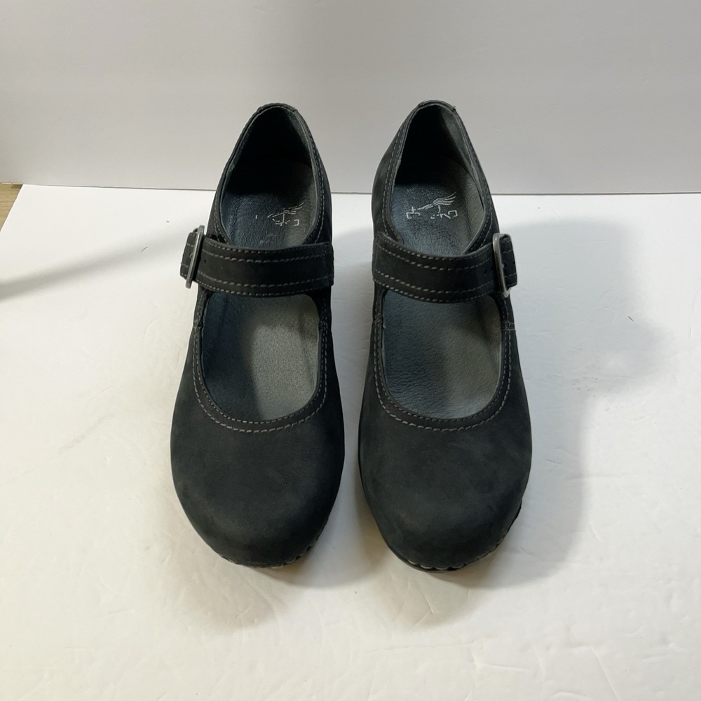 Dansko Sandra Mary Jane Shoes Black Nubuck Leather Wedge Pump Womens 37 US 6.5-7 - Picture 2 of 13